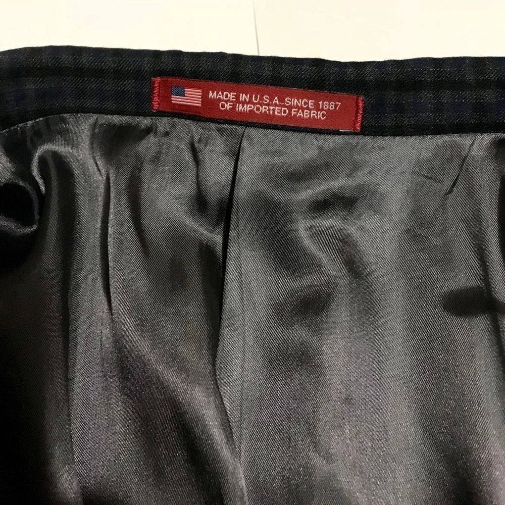 Hart Schaffner Marx Mens Micro Check Sport Coat Blazer Navy Grey Made in USA - Picture 3 of 4